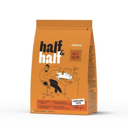 Сухий корм Half&amp;Half для стерилізованих котів, з яловичиною, 300 г