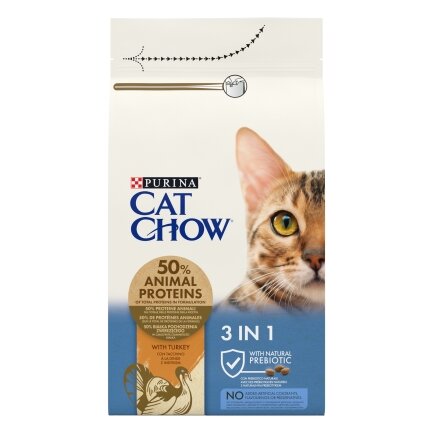 Сухий корм CAT CHOW Feline 3-in-1 для дорослих котів з формулою потрійної дії з куркою 1,5 кг — Фото 1