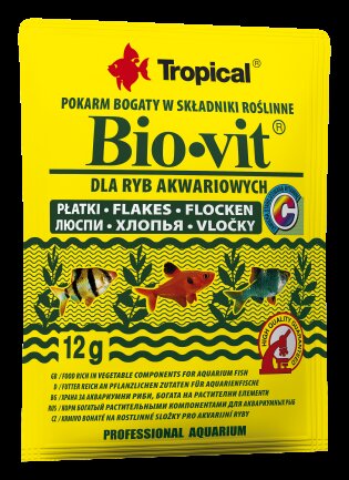 Сухий корм Tropical Bio-Vit для травоїдних акваріумних риб, 12 г (пластівці)