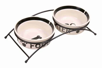 Миски Trixie Eat on Feet для собак, на металевій підставці, керамічні, 15 см, 2х600 мл