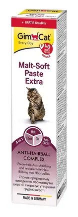 Набір: паста GimCat Every Day Malt-Soft Paste Extra для котів для виведення шерсті зі шлунку 200 г та вітамін. таблетки Gim Cat Gras Bits трав'яні кульки 10 г: додаткове фото 3