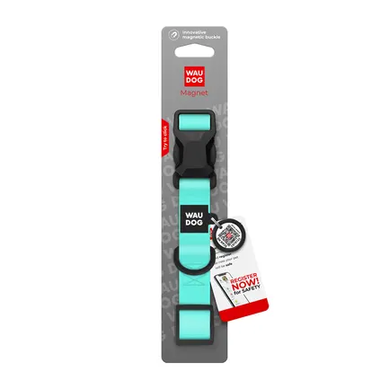 Нашийник для собак водостійкий WAUDOG Magnet c QR паспортом, магнітна пряжка-фастекс, L, Ш 25 мм, Дов 34-49 см, тіффані: додаткове фото 5
