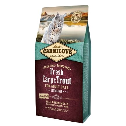 Сухий корм Carnilove Fresh Carp &amp; Trout для стерилізованих котів, риба, 6 кг