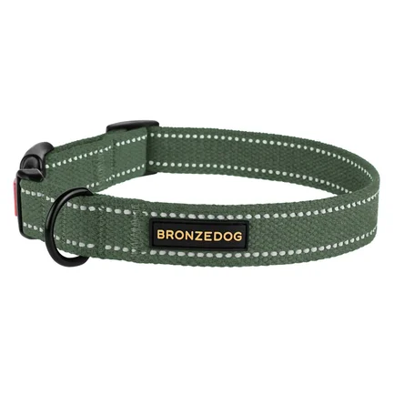 Нашийник для собак Bronzedog Сotton рефлекторний х/б хакі брезент M: додаткове фото 2