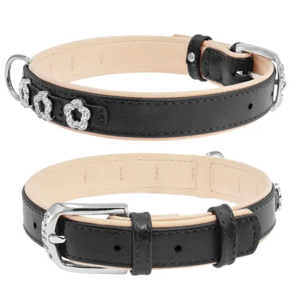Нашийник "CoLLaR brilliance" подвійний з прикрасами "Квітка" (ширина 25мм, довжина 38-49см) чорний