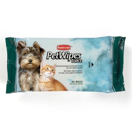 Pet Wipes Talco/Очищаючі вологі серветки з ароматом тальку PADOVAN Pet Wipes Talco 40 шт