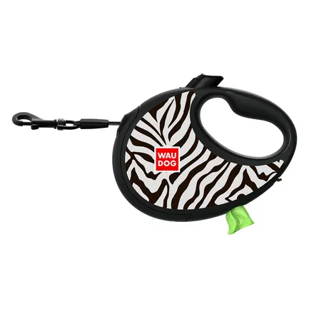 Повідець-рулетка для собак WAUDOG R-leash з контейнером для пакетів, малюнок "Зебра", світловідбивна стрічка, M, до 20 кг, 5 м: додаткове фото 3