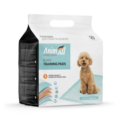 Пелюшки AnimAll Puppy Training Pads для собак і цуценят, 60 х 90 см, 50 штук