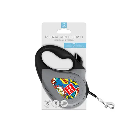 Повідець-рулетка для собак WAUDOG R-leash, малюнок "ВАУ", S, до 15 кг, 5 м, світловідбиваюча стрічка чорний: додаткове фото 3