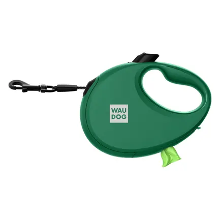 Повідець-рулетка для собак WAUDOG R-leash з контейнером для пакетів, світловідбивна стрічка, M, до 20 кг, 5 м, зелений: додаткове фото 4