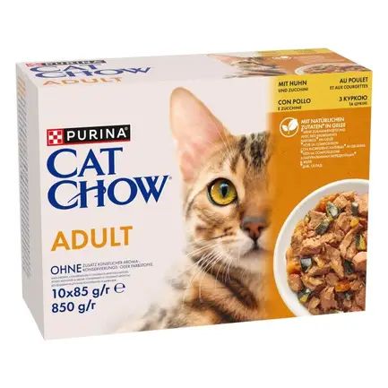 Набір вологого корму Purina Cat Chow Adult для котів курка та цукіні, 10×85 г