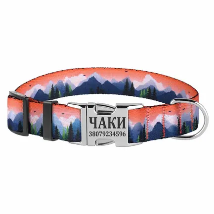Нашийник для собак BronzeDog Urban Travel нейлоновий з металевою пряжкою Гори L: додаткове фото 2