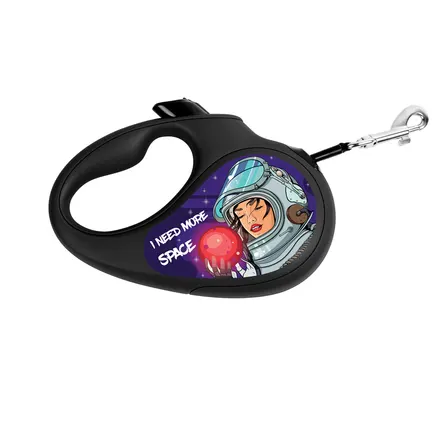 Повідець-рулетка для собак WAUDOG R-leash, малюнок "Більше космосу", світловідбиваюча стрічка, M, до 25 кг, 5 м чорний