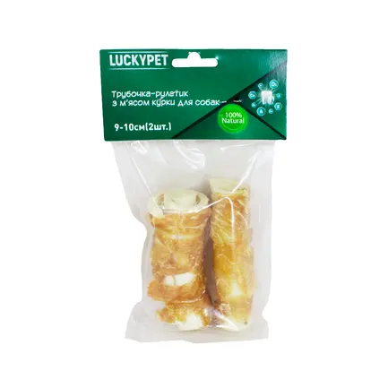 Трубочка рулетик №4 + м'ясо курки, 9-10см, 2шт/уп, Lucky Pet