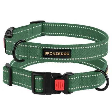 Нашийник для собак Bronzedog Сotton рефлекторний бавовняний брезент Армійський XL