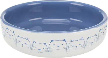 Миска Trixie для котів коротконосих порід, керамічна, 15 см, 300 мл (світло-синя/біла)