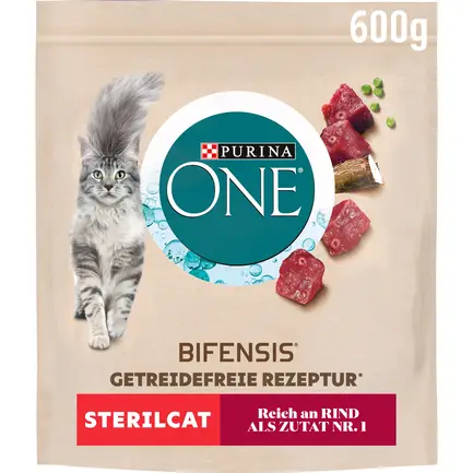 Сухий корм PURINA ONE Grain Free (Грейн Фрі) беззерновий для дорослих котів після стерилізації комплекс Bifensis з яловичиною 600 г