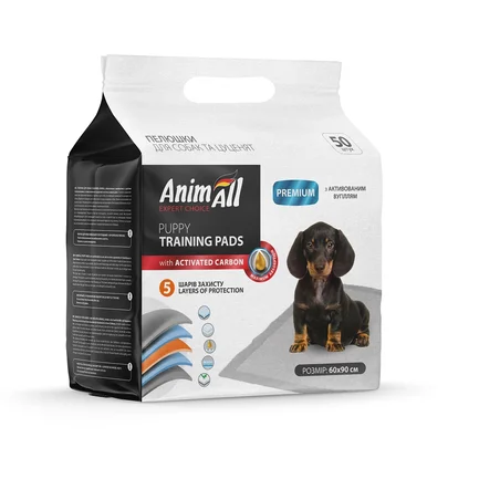 Пелюшки AnimAll Puppy Training Pads для собак і цуценят, з активованим вугіллям, 60×90 см, 50 шт