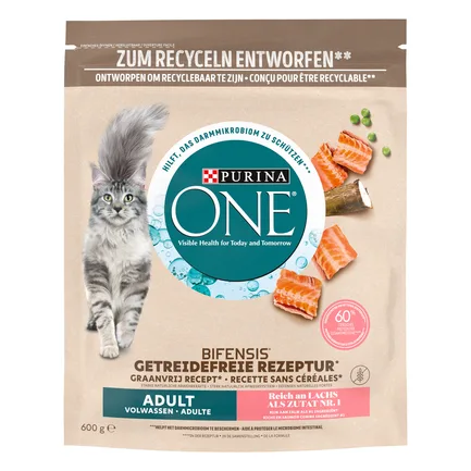 Сухий корм PURINA ONE Grain Free (Грейн Фрі) беззерновий для дорослих котів комплекс Bifensis з лососем 600 г: додаткове фото 2