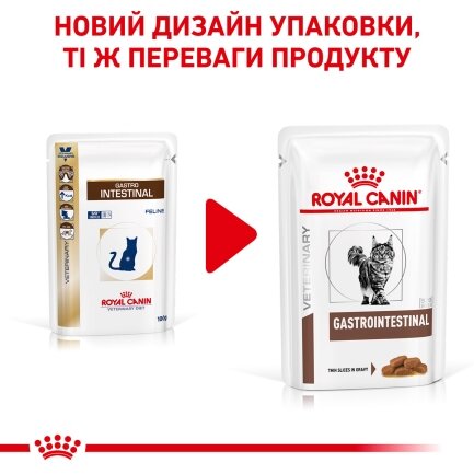 Дієтичний вологий корм Royal Canin GASTROINTESTINAL CAT (шматочки у соусі) для котів 85 г — Фото 2