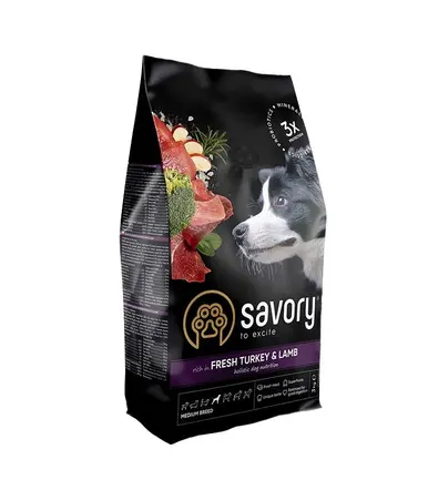 Сухий корм Savory Medium для собак середніх порід, зі свіжим ягням та індичкою, 3 кг