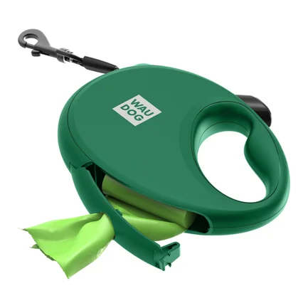 Повідець-рулетка для собак WAUDOG R-leash з контейнером для пакетів, світловідбивна стрічка, M, до 20 кг, 5 м, зелений: додаткове фото 7
