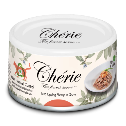 Cherie 80g Hairball Control Tuna topping Shrimp in Gravy вологий корм для котів контроль утворення грудочок шерсті зі шматочками тунця та креветок в соусі