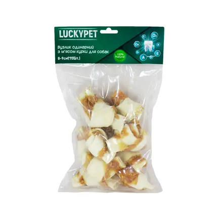 Вузлик одинарний №2 + м'ясо курки, 8-9см, 10шт/уп, Lucky Pet