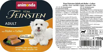 Корм вологий для собак Animonda Vom Feinsten gourme Adult with Chicken + liver з куркою і лівером, 150 г: додаткове фото 2