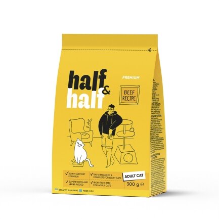 Сухий корм Half&amp;Half для дорослих котів, з яловичиною, 300 г