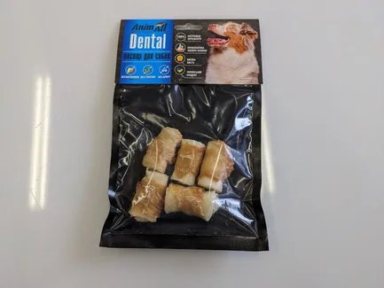 Ласощі AnimAll Dental трубочка рулетик з м'ясом курки, 4-5 см, для собак, 5 шт,