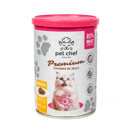Корм вологий для дорослих котів Pet Chef, шматочки в желе з куркою 415 г