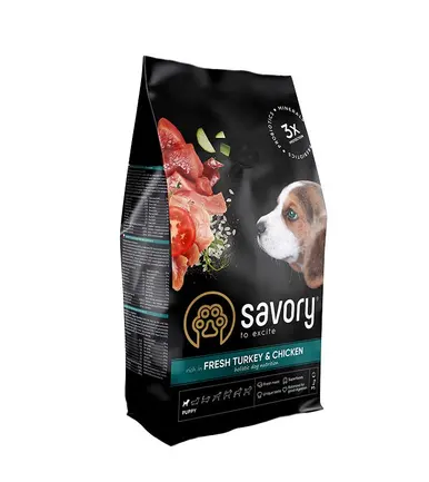 Сухий корм Savory Puppy для цуценят усіх порід, зі свіжою індичкою і куркою, 3 кг