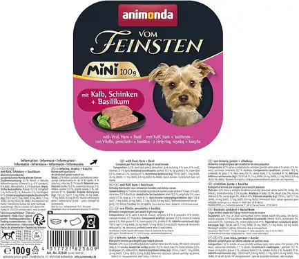 Корм вологий Animonda Vom Feinsten Adult Mini для собак мініпорід, з телятиною, шинкою + базилік 100 г: додаткове фото 2