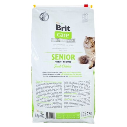 Сухий корм Brit Care Cat GF Senior Weight Control для котів похилого віку з надмірною вагою, курка, 7 кг — Фото 2