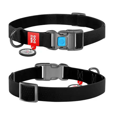 Нашийник для собак водостійкий WAUDOG Waterproof c QR паспортом, пластикова пряжка-фастекс, Ш 25 мм, Дов 38-58 см, чорний: додаткове фото 3