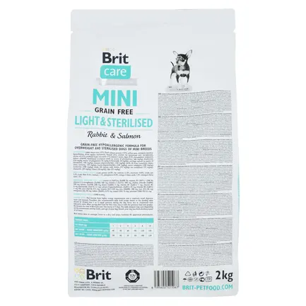 Сухий корм Brit Care GF Mini Light & Sterilised для дорослих собак дрібних порід із зайвою вагою або стерилізованих, з кроликом та лососем, 2 кг: додаткове фото 3