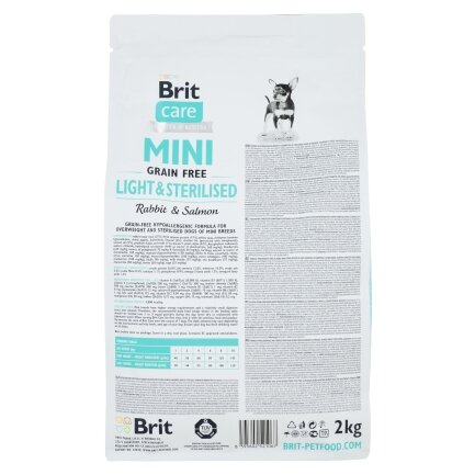 Сухий корм Brit Care GF Mini Light &amp; Sterilised для дорослих собак дрібних порід із зайвою вагою або стерилізованих, з кроликом та лососем, 2 кг — Фото 2