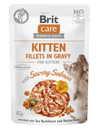 Корм вологий для кошенят Brit Care Cat Fillets in Gravy with Savory Salmon філе в соусі з лососем, пауч, 85 г