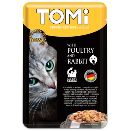 TOMi Superpremium Poultry Rabbit ТОМІ ПТИЦЯ КРОЛИК консерви для котів, вологий корм, пауч 100г 0,1 кг