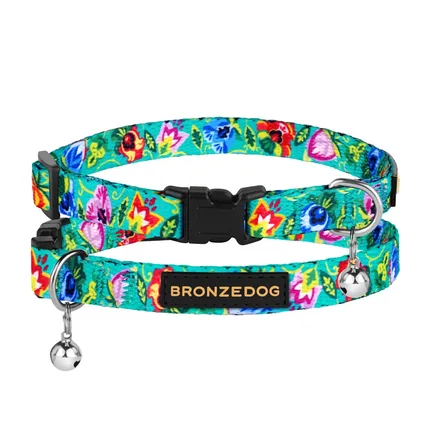 Нашийник для кішок BronzeDog Urban Folk нейлоновий з пластиковою пряжкою та дзвіночком ментоловий XS