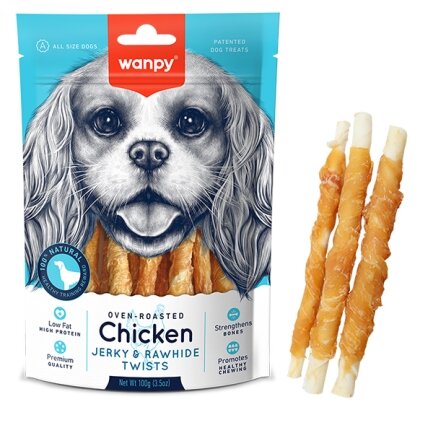 Wanpy Chicken Jerky &amp; Rawhide Twists ВАНПІ ПАЛИЧКА З В’ЯЛЕНОЮ КУРКОЮ ласощі для собак 0,1 кг