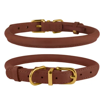 Нашийник для собак круглий шкіряний BronzeDog Crazy Коньячний XL