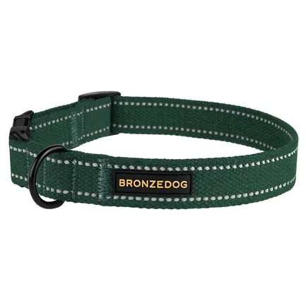 Нашийник для собак Bronzedog Сotton рефлекторний бавовняний брезент з металевою пряжкою зелений S: додаткове фото 2