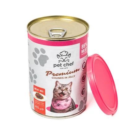 Корм вологий для дорослих котів Pet Chef, шматочки в желе М'ясний мікс 415 г: додаткове фото 3