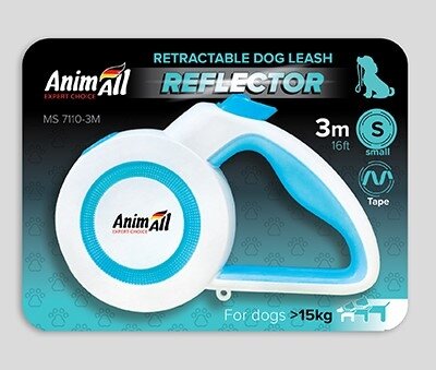 Повідець-рулетка AnimAll Reflector для собак вагою до 15 кг, 3 м, блакитно-біла