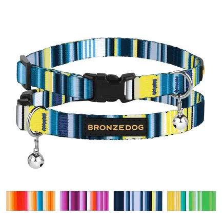 Нашийник для Котів BronzeDog Urban West Нейлоновий з Пластиковою Пряжкою та Дзвіночком Синій XS: додаткове фото 3