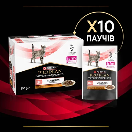 Вологий корм PRO PLAN VETERINARY DIETS DM ST/OX Diabetes Managment для дорослих котів для регулювання надходження глюкози (цукровий діабет) шматочки у підливці з куркою 85 г: додаткове фото 9