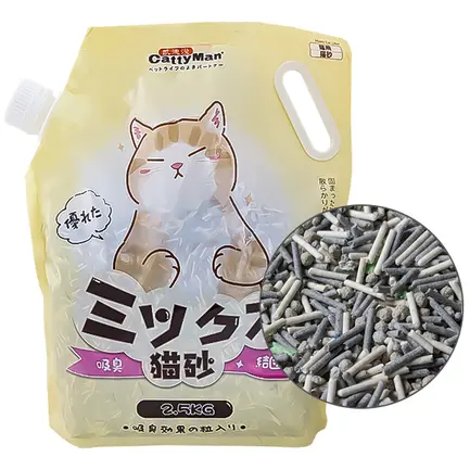 CattyMan Mixed Cat Litter КЕТТИМЕН МИКС ТОФУ БЕНТОНІТ АКТИВОВАНЕ ВУГІЛЛЯ грудкувальний наповнювач для котячого туалету 2,5 кг