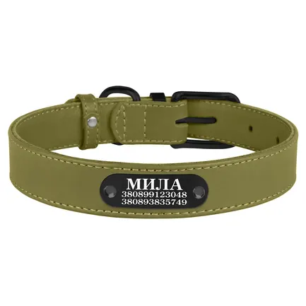 Нашийник для Собак Шкіряний BronzeDog Premium з Металевою Фурнітурою Оливковий 2XL: додаткове фото 3